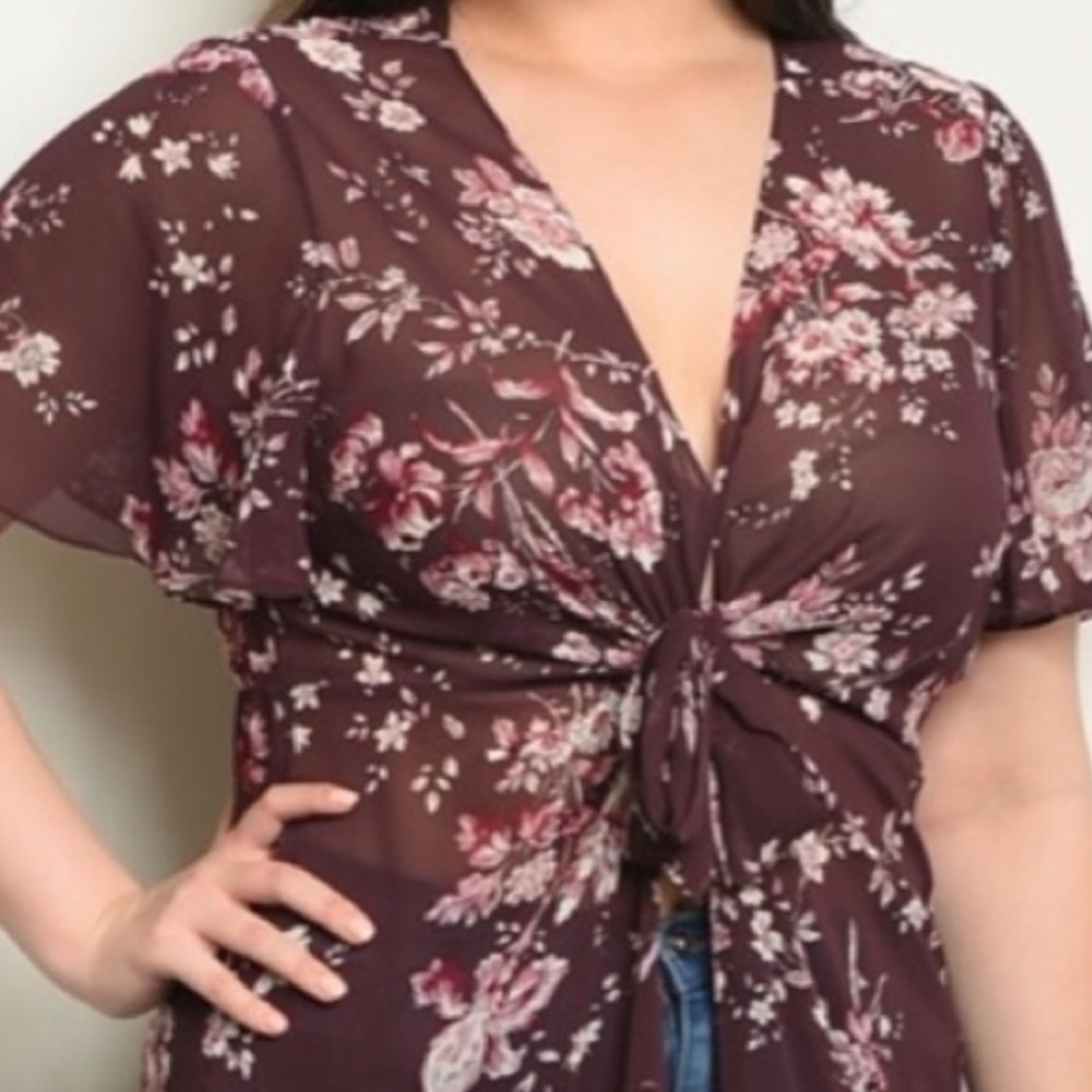 LAST ONE Boho Floral Plum Duster Kimono 1X - Picture 4 of 4